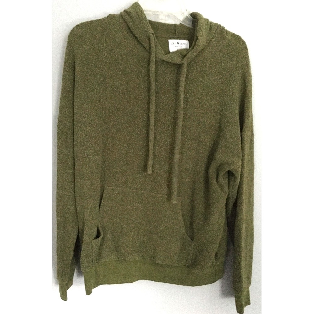 Soft Serve Hoodie Womens S Green Fleece Sherpa Pullover Cozy USA Pockets